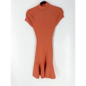 Karen Millen Petite Orange Knit Funnel Neck Skater Dress Women’s S Missing Belt